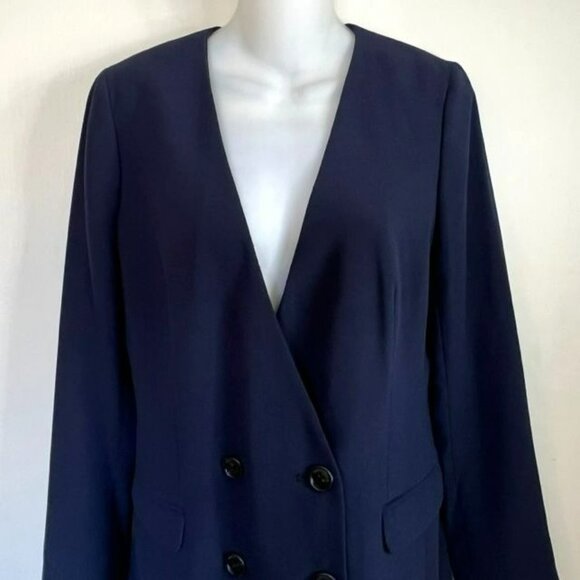 NWOT J CREW SIZE 2 NAVY FRENCH GIRL COLLARLESS DOUBLE BREASTED BLAZER - Picture 3 of 11